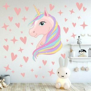 Fairy Unicorn Lovely Wall Stickers Hearts Dots  Girls Kids Room Removable Decor
