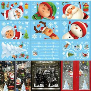 Christmas Window Glass Stickers Decal Santa Snowman Shop Xmas Party Decoration