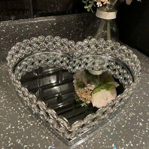 all for home and garden Décor Candles 25cm JEWELLED DIAMANTE HEART MIRROR TRAY HEART CANDLE PLATE  WEDDING TABLE TRAY