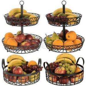 all for home and garden Decorative Fruit & Vegetables 2 Tier Fruit Basket W/ Handle Holder Rack Vegetable Bowl Storage Stand Dining