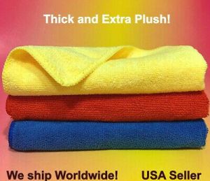 3 LARGE BEST BLUE YELLOW RED MICROFIBER CLEANING WASH CLOTH TOWEL 16"x16" / CAR