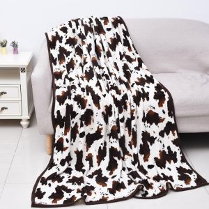 all for home and garden Bedding homesmart Brown Cow Print Warm Cozy Coral Fleece Throw Blanket Animal Print