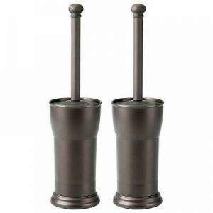 mDesign Compact Plastic Toilet Bowl Brush and Holder, 2 Pack - Bronze