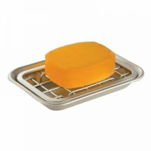 mDesign Metal Kitchen Soap Dish Tray, Drainage Grid & Holder - Satin