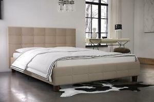 Beige Tan Upholstered Platform Bed Frame Twin Full Queen King Size Tufted Fabric