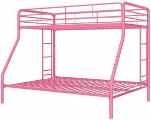 Girls Pink Metal Twin Over Full Bed Frame Bunk Beds Teens Dorm Bedroom Furniture