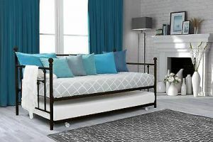 Bronze Finish Twin Metal Daybed Frame Bed WITH TRUNDLE Guest Couch Sofa Bedroom