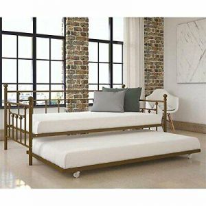 Gold Finish Metal Daybed Frame Twin Bed WITH TRUNDLE Mattress Foundation Slats