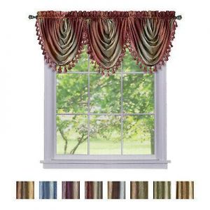 Window Curtains Modern Semi-Sheer Waterfall Valance for Living Room, Bedroom
