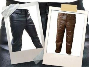 Mens Pure Black and Brown Leather Pant 501 Jeans Rider Biker Trouser Best Seller