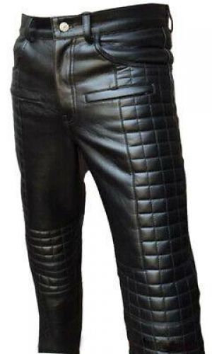 Mens Black Genuine Leather 502 Best Seller Motorbike Motorcycle Pants Jeans