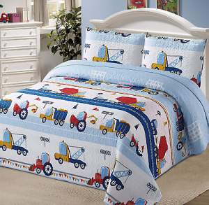 Kids Zone Home Linen 2Pc Twin Bedspread Coverlet Quilt Set For Boys Construction