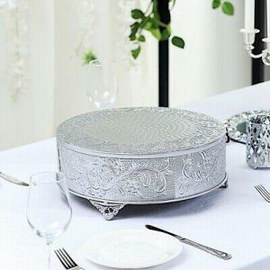 14-Inch Silver wide Round Embossed Cake Stand Riser Wedding Decorations SALE