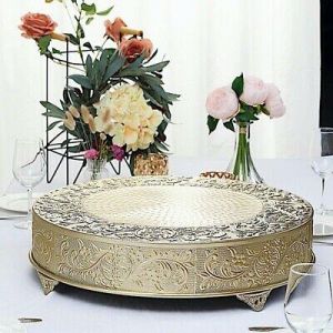 GOLD 22-Inch wide Round Embossed Cake Stand  Wedding Decorations Supplies