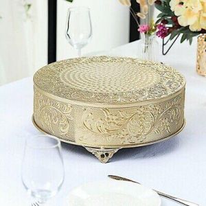 14-Inch Gold wide Round Embossed Cake Stand Riser Wedding Decorations SALE