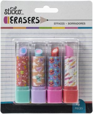 Sticko Retractable Lipstick Erasers 4/Pkg-School