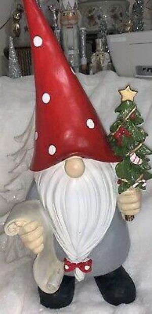 Indoor Outdoor Christmas Tree Heavy Gnome Statue Holiday Decor 22”