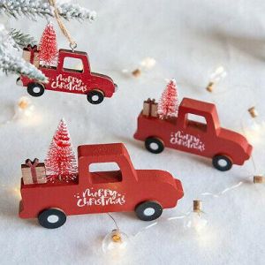 Christmas Truck Xmas Tree Hanging Wooden Pendant Ornaments Home Decor Kids Gift