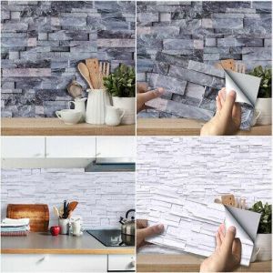 9PCS Tile Brick Self-adhesive Wallpaper Kitchen Bathroom Decro Contact Paper